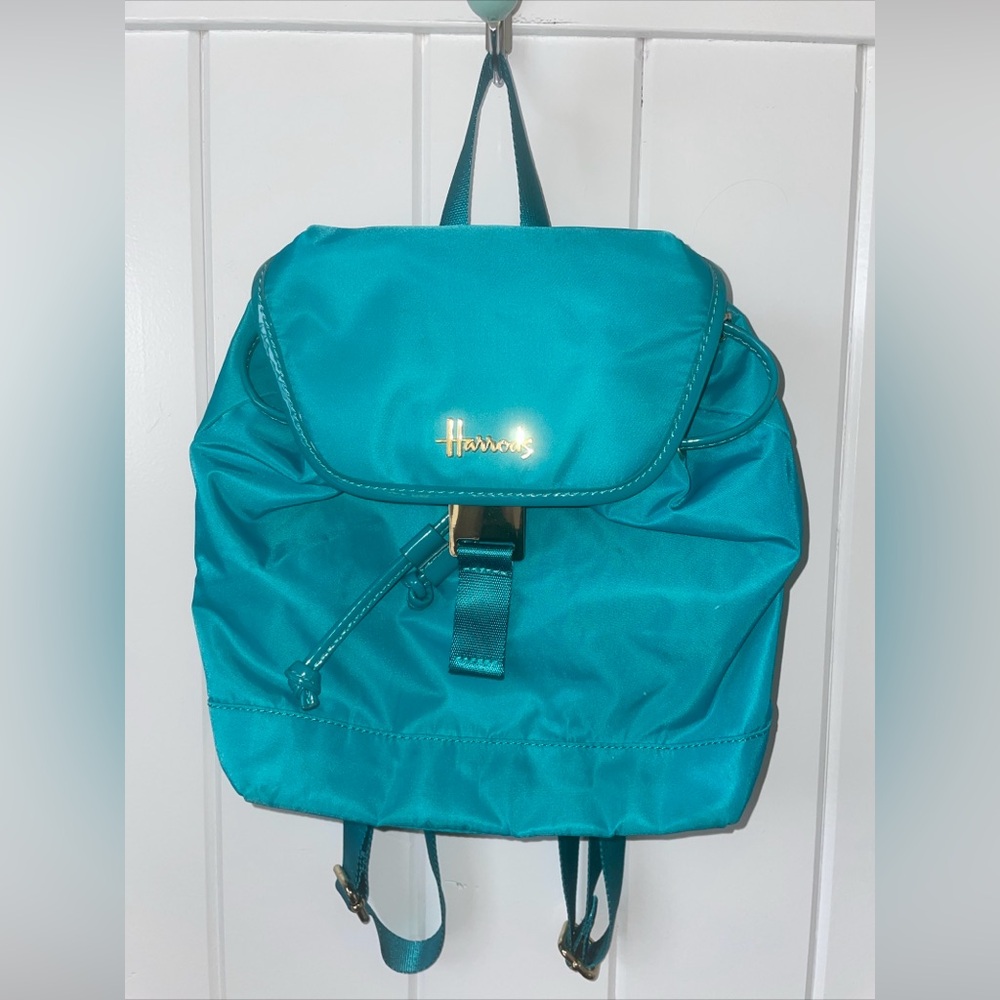 Harrods Blue Backpack Purse Stained